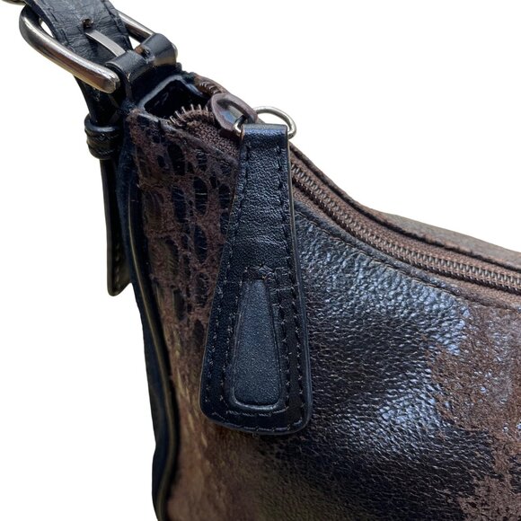 Sondra Roberts Women’s Black & Brown Crocodile Embossed Leather Shoulder Bag - Picture 8 of 11